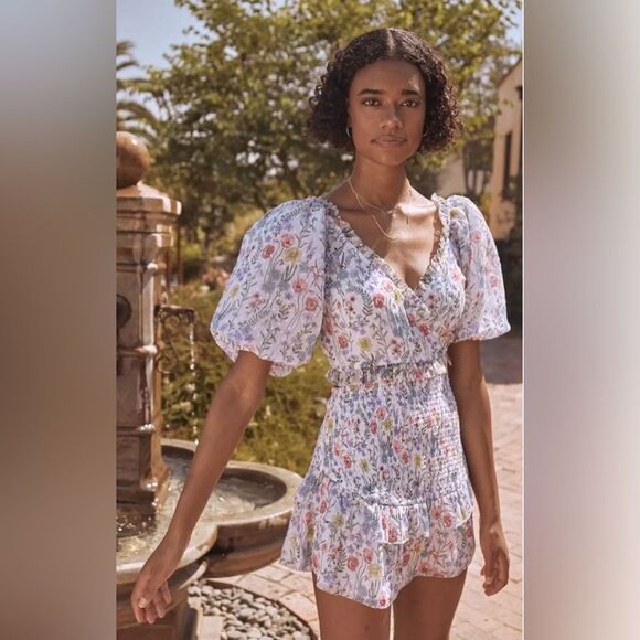 Saylor Teryn multi color floral ruffle smocked top XS - Picture 14 of 14